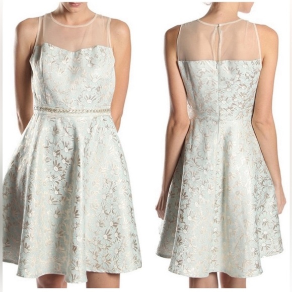 Ryu Mint Sleeveless Brocade A-Line Dress - Picture 15 of 16